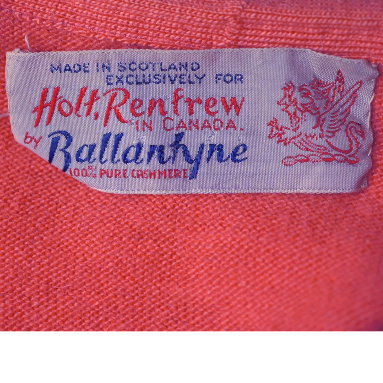 Vintage 1960s Ballantyne Scottish Cashmere Sweater Salmon Pink Cardigan Size M
